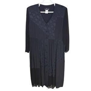 Carole Little II Vintage Black Patchwork Floral Jacquard Mesh Sleeve Dress XL